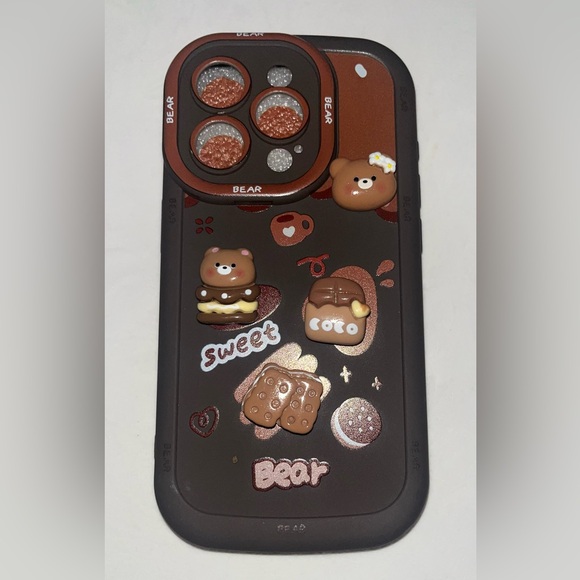 Iphonene 15 pro soft phone case bear & sweets charm with fluffy lanyard NWT - Picture 8 of 9